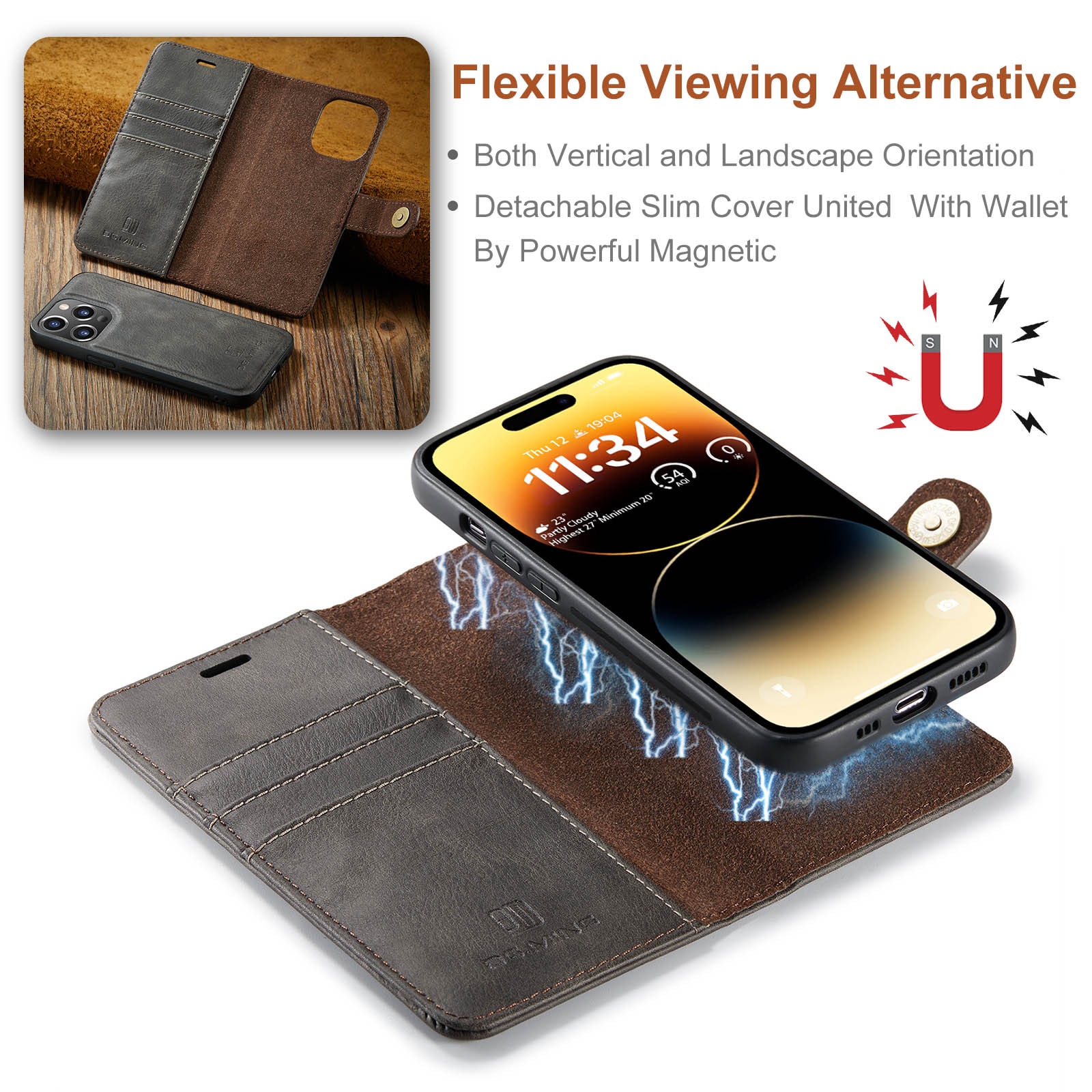 Magnet Wallet iPhone 14 Pro Brown