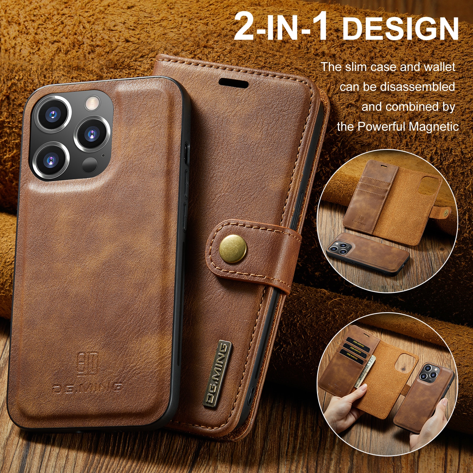 Magnet Wallet iPhone 15 Pro Max Cognac