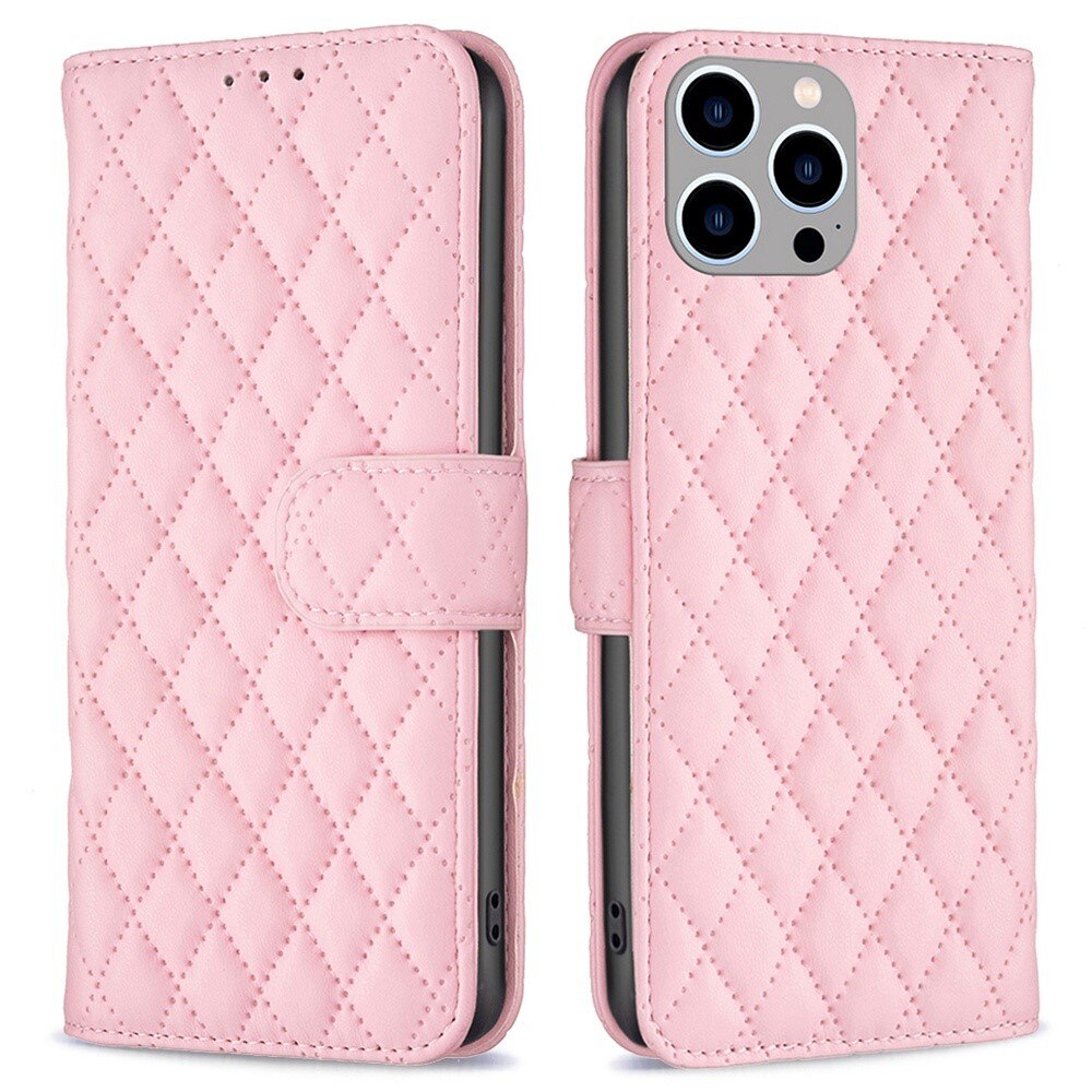 Plånboksfodral iPhone 14 Pro Max Quilted rosa
