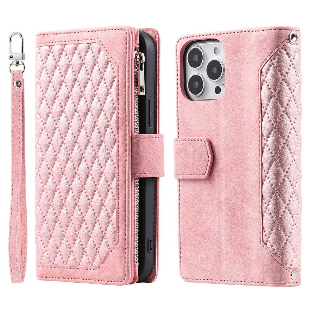 Plånboksväska iPhone 13 Pro Quilted rosa