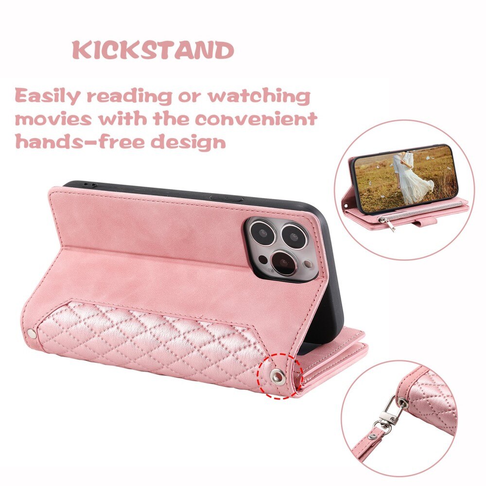 Plånboksväska iPhone 13 Pro Quilted Rosa