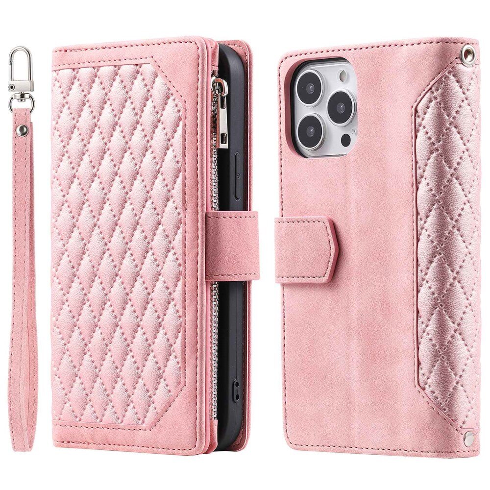 Plånboksväska iPhone 14 Plus Quilted rosa