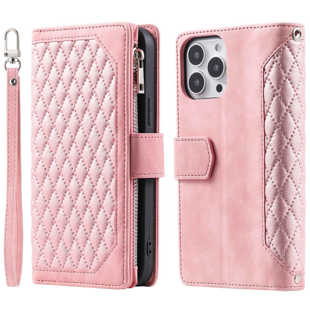 Plånboksväska iPhone 14 Pro Max Quilted rosa