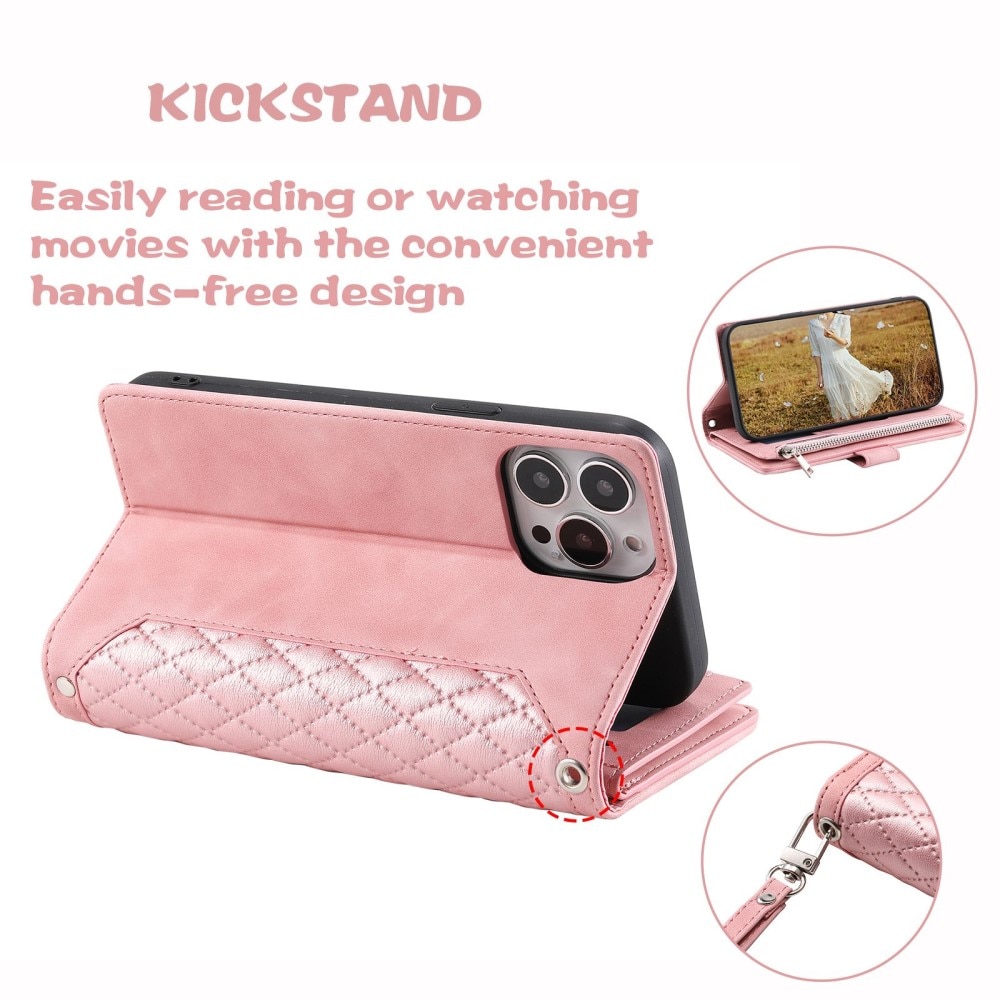 Plånboksväska iPhone 14 Pro Max Quilted Rosa