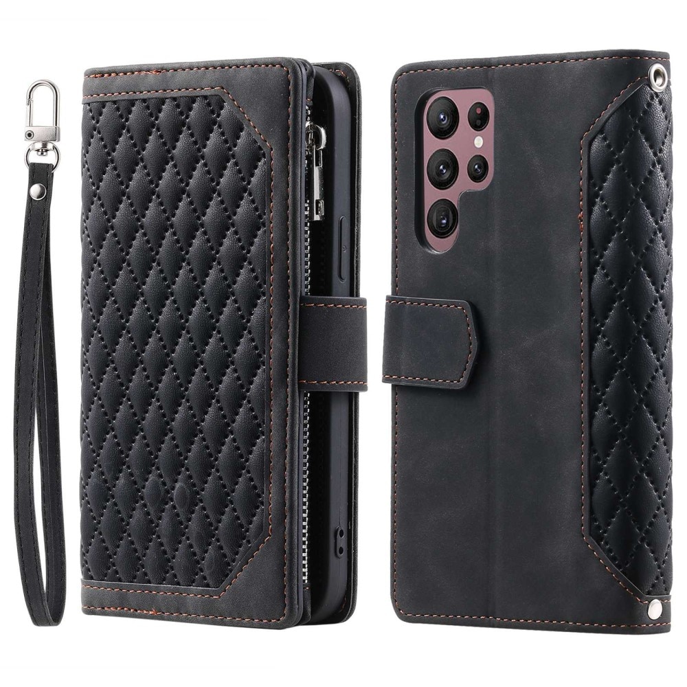 Plånboksväska Samsung Galaxy S22 Ultra Quilted Svart