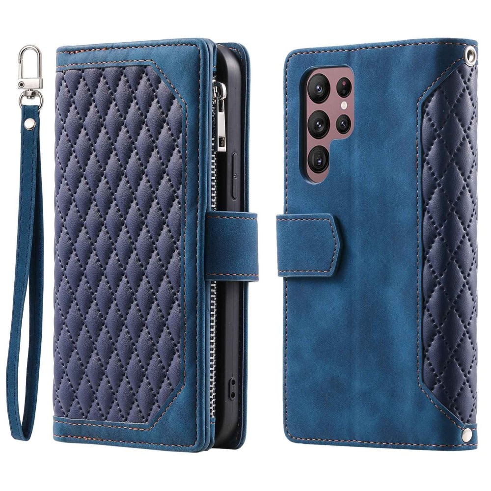 Plånboksväska Samsung Galaxy S22 Ultra Quilted Blå