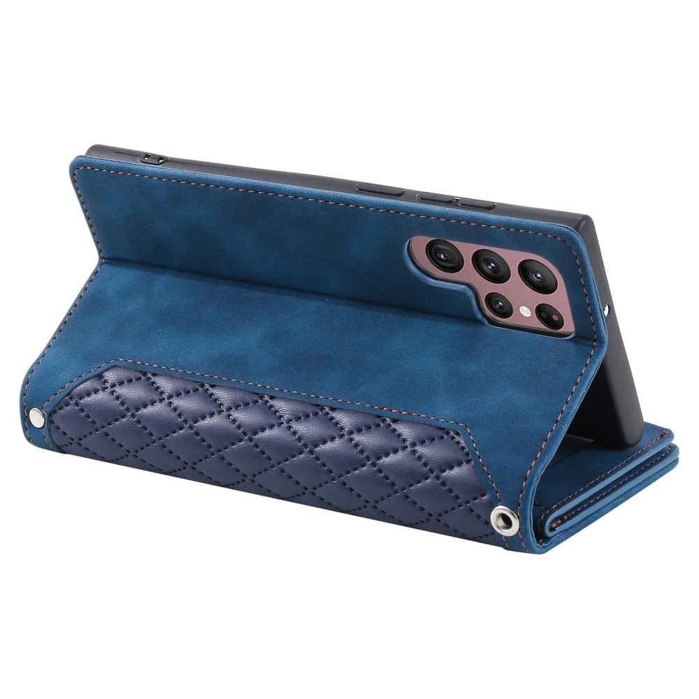 Plånboksväska Samsung Galaxy S22 Ultra Quilted Blå