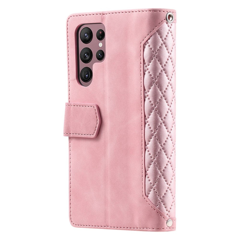 Plånboksväska Samsung Galaxy S22 Ultra Quilted rosa