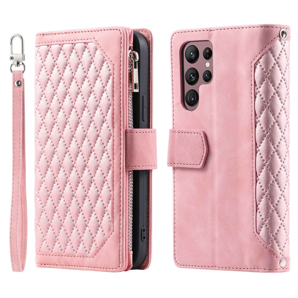 Plånboksväska Samsung Galaxy S22 Ultra Quilted rosa