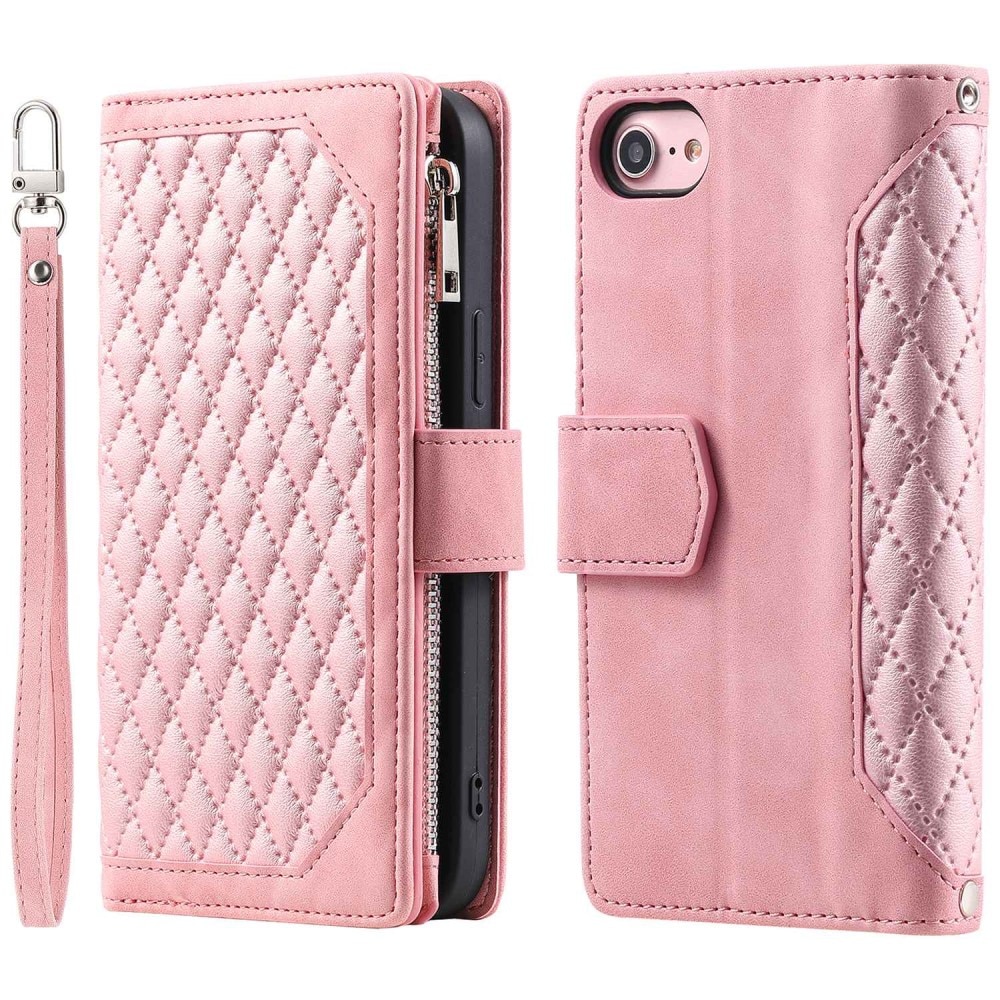 Plånboksväska iPhone SE (2022) Quilted rosa