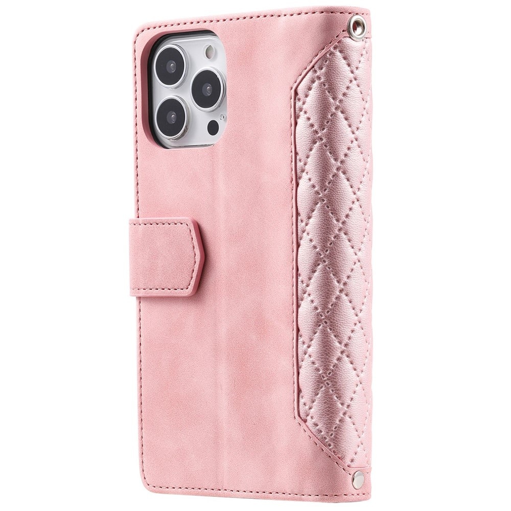 Plånboksväska iPhone 14 Pro Quilted rosa