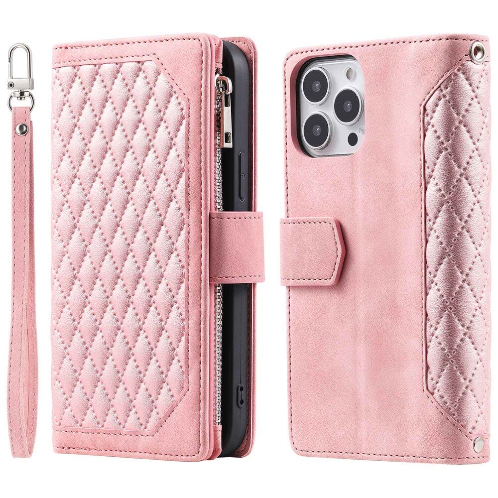 Plånboksväska iPhone 14 Pro Quilted rosa