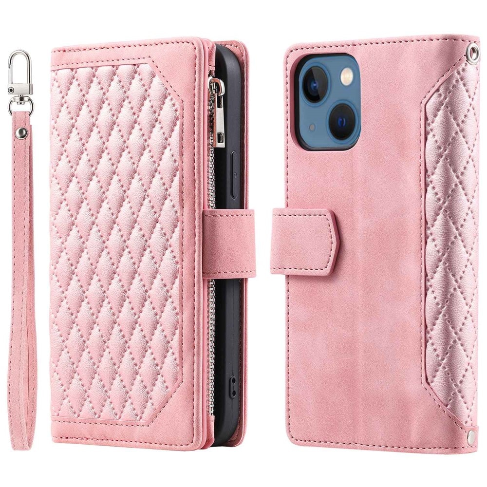 Plånboksväska iPhone 13 Quilted rosa