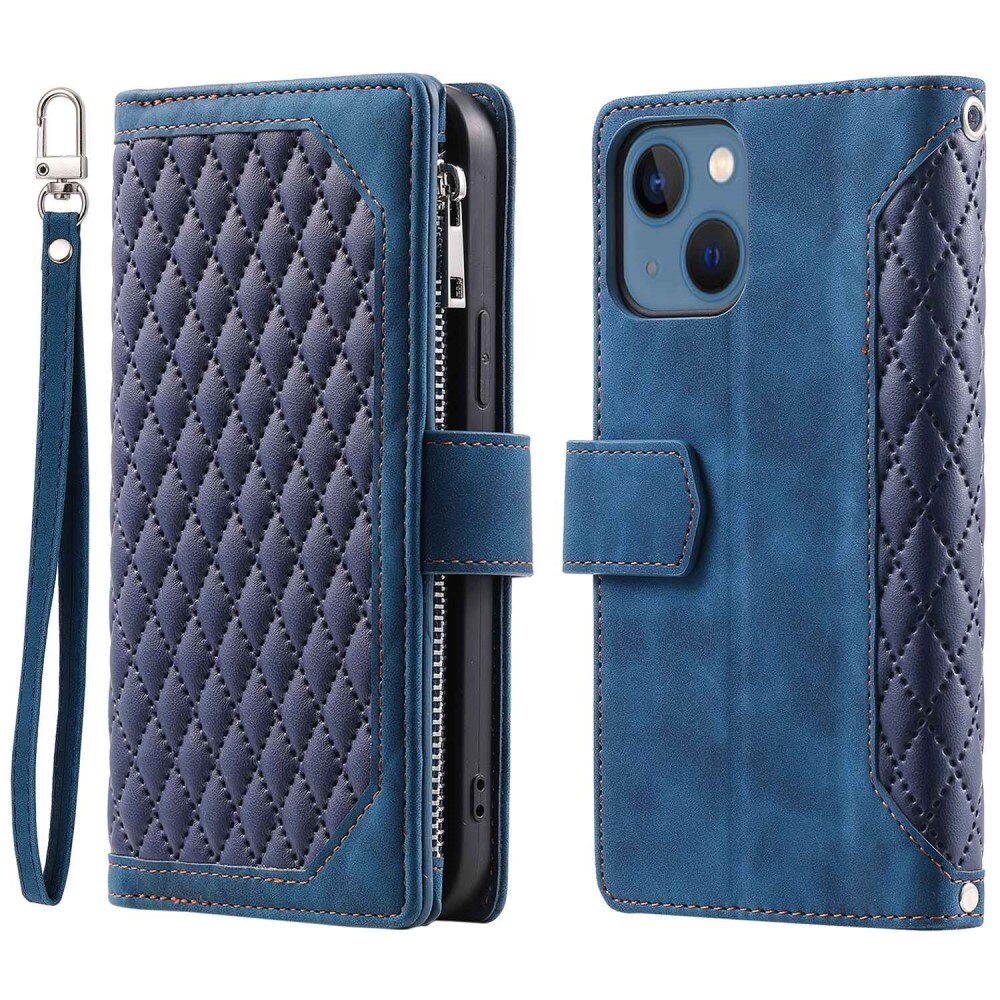 Plånboksväska iPhone 14 Quilted blå