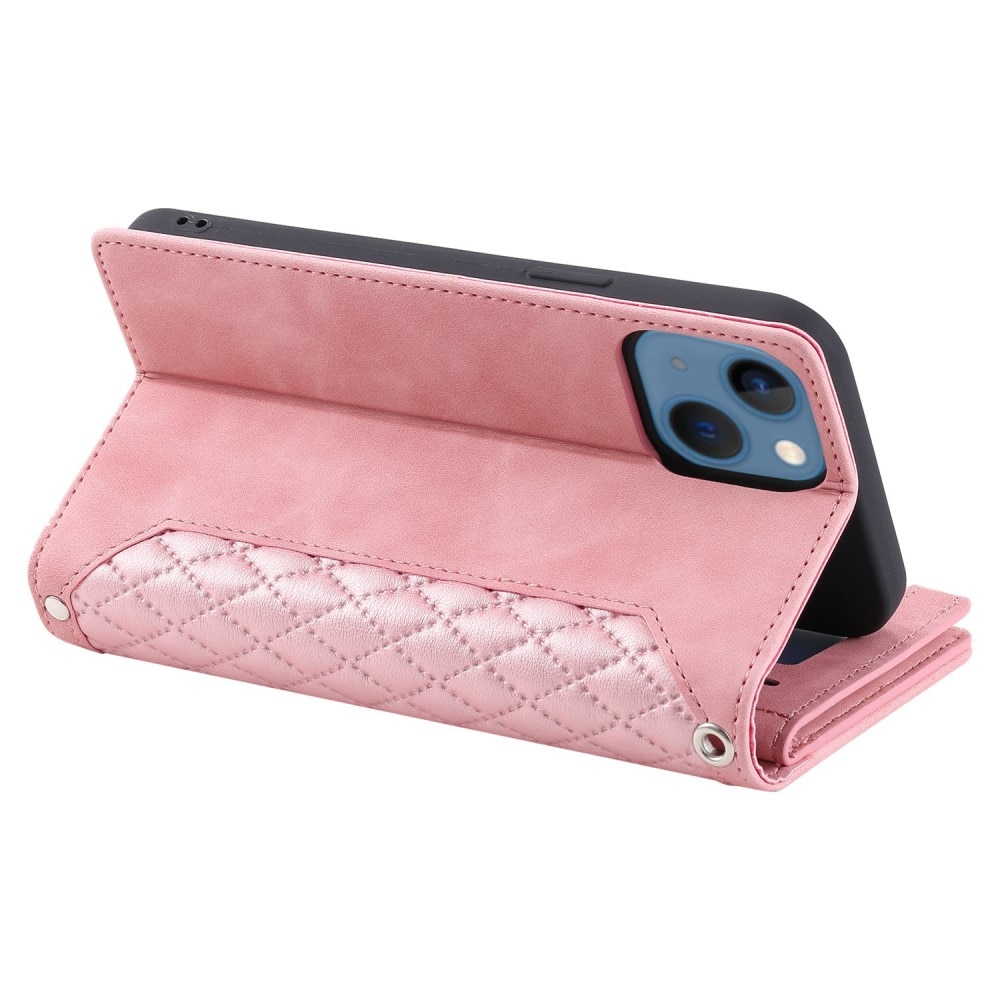 Plånboksväska iPhone 14 Quilted rosa