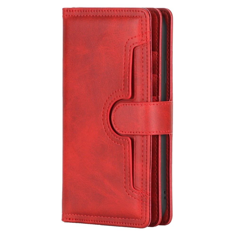 Läderplånbok Multi-slot iPhone 14 röd