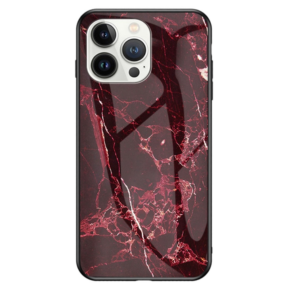 Skal Härdat Glas iPhone 14 Pro Max röd marmor