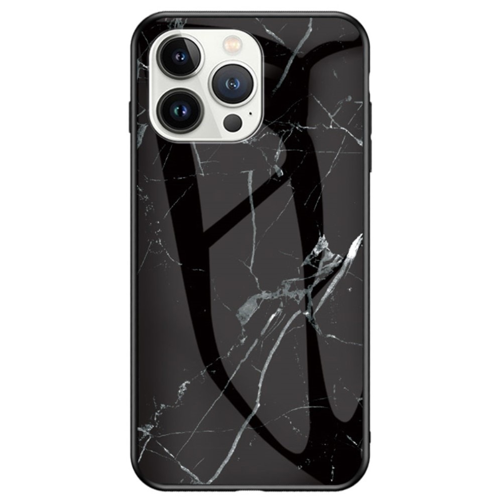 Skal Härdat Glas iPhone 14 Pro Max svart marmor