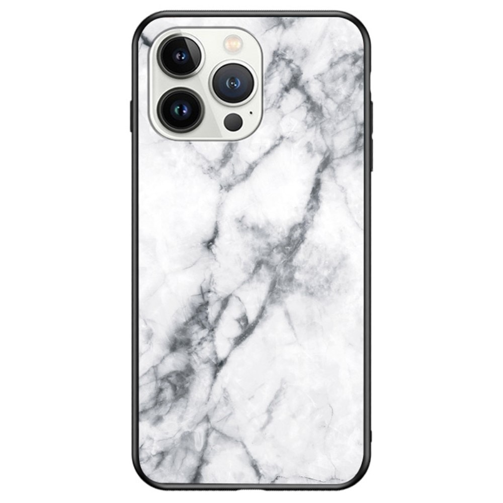 Skal Härdat Glas iPhone 14 Pro Max vit marmor