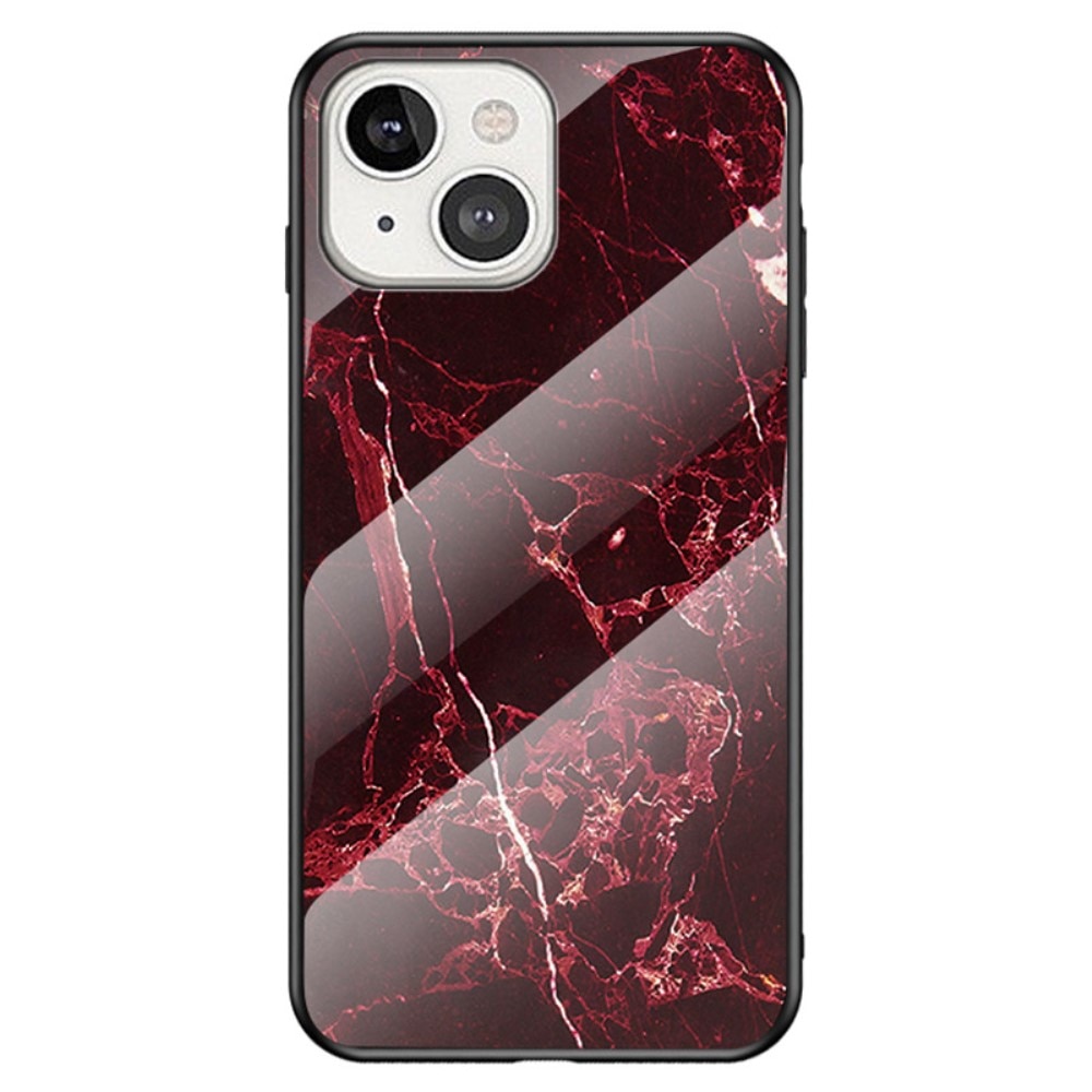 Skal Härdat Glas iPhone 14 röd marmor