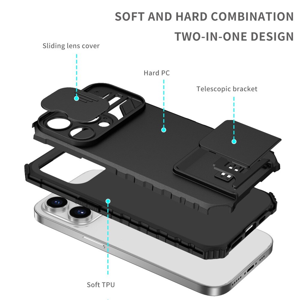 iPhone 14 Pro Kickstand Skal Kameraskydd Svart