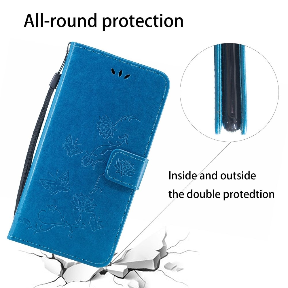 Läderfodral Fjärilar Motorola Moto G32 blå