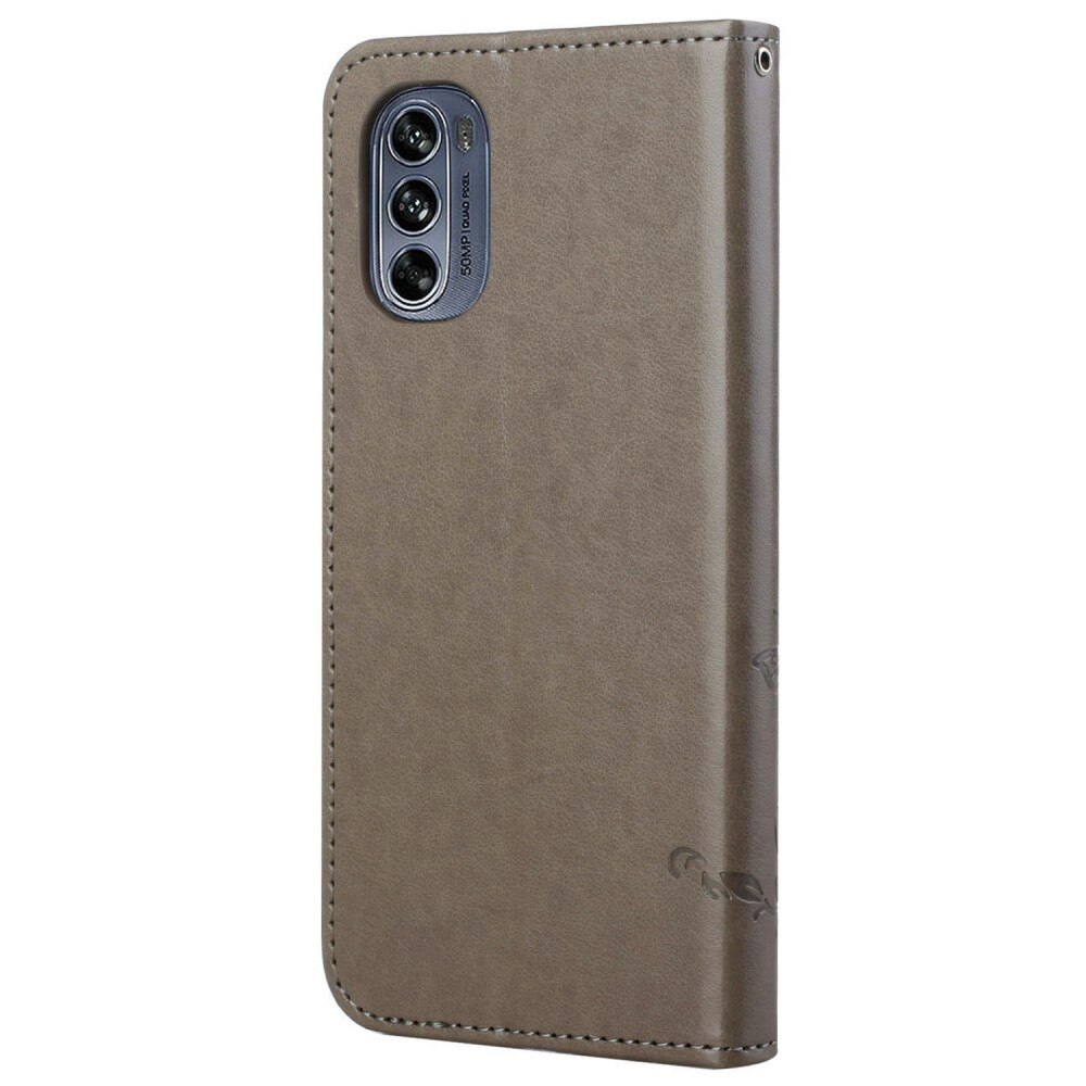 Läderfodral Fjärilar Motorola Moto G62 Grå