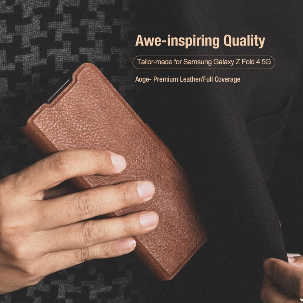 Leather Case with Pen Slot Samsung Galaxy Z Fold 4 brun