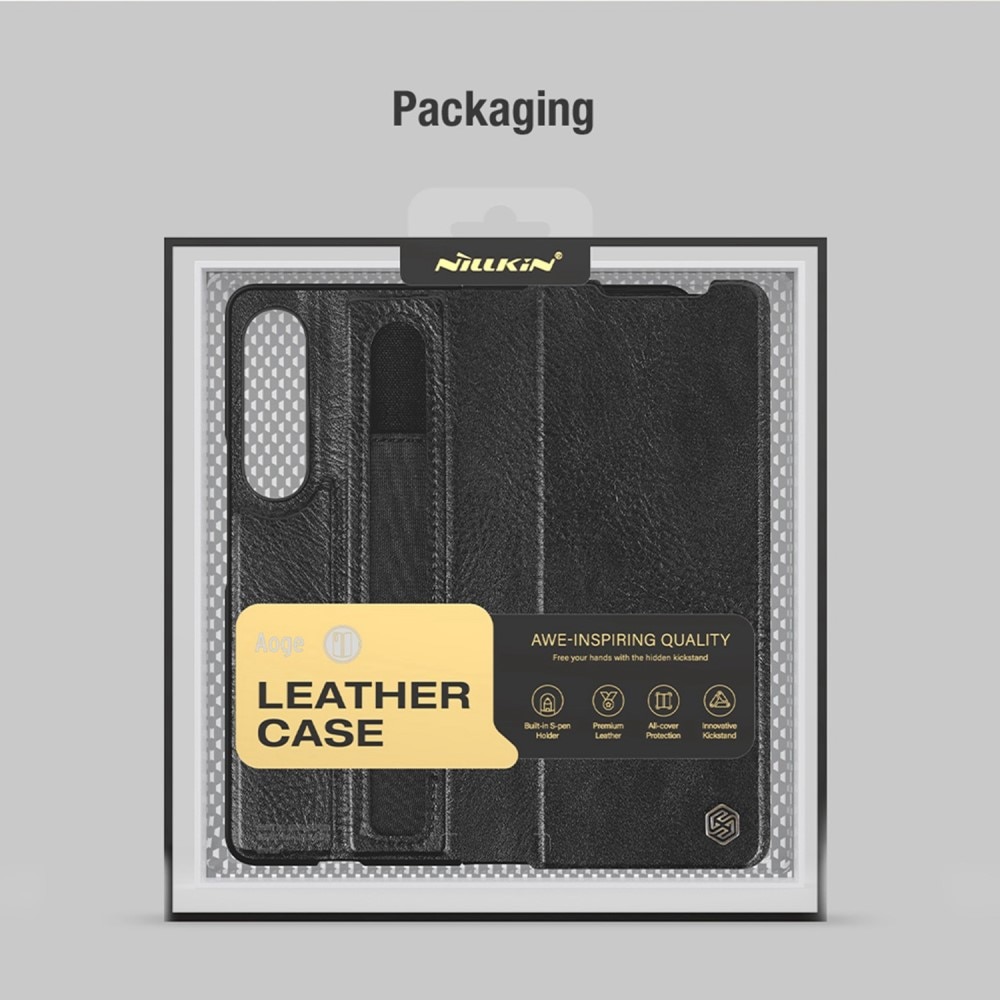 Leather Case with Pen Slot Samsung Galaxy Z Fold 4 svart