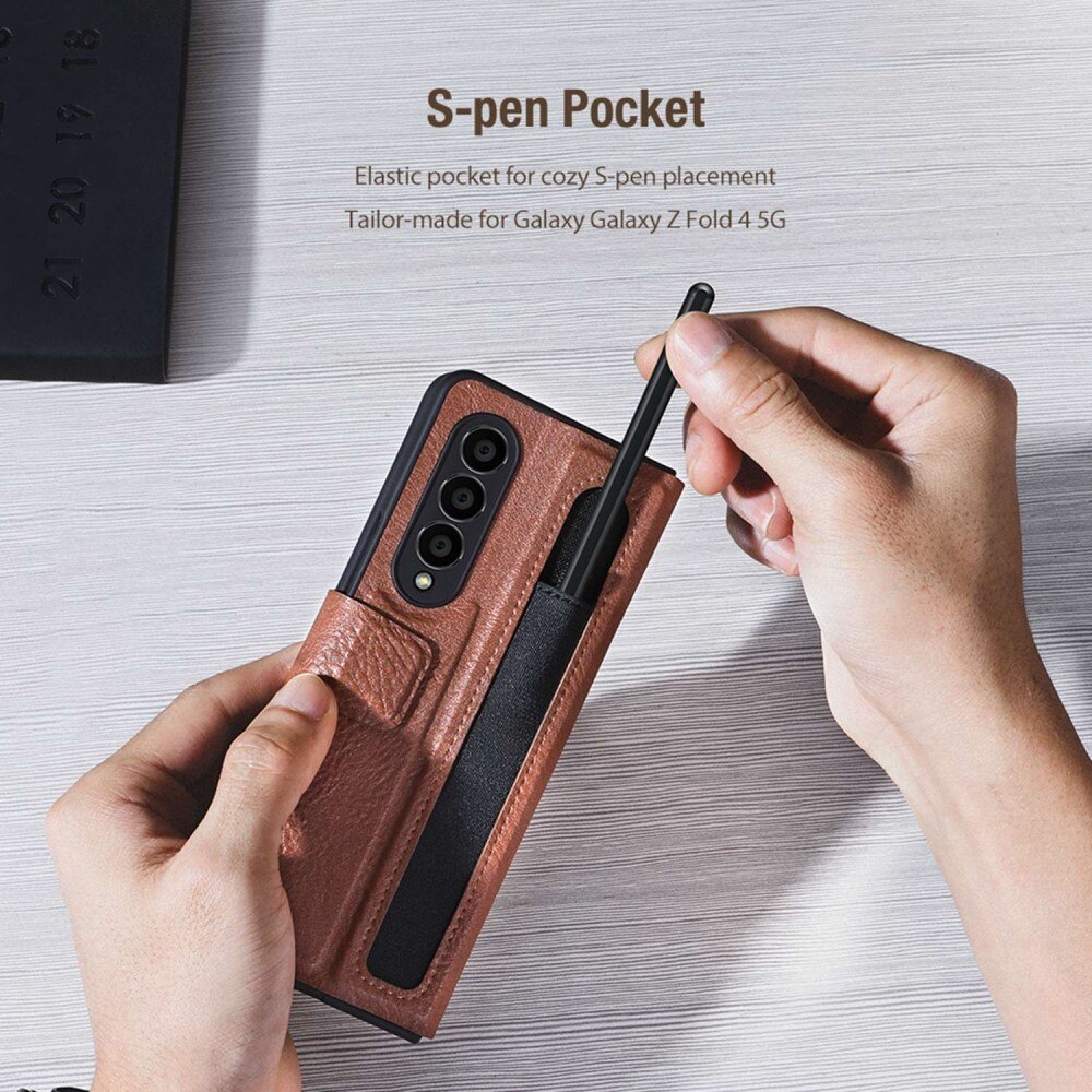 Leather Case with Pen Slot Samsung Galaxy Z Fold 4 svart