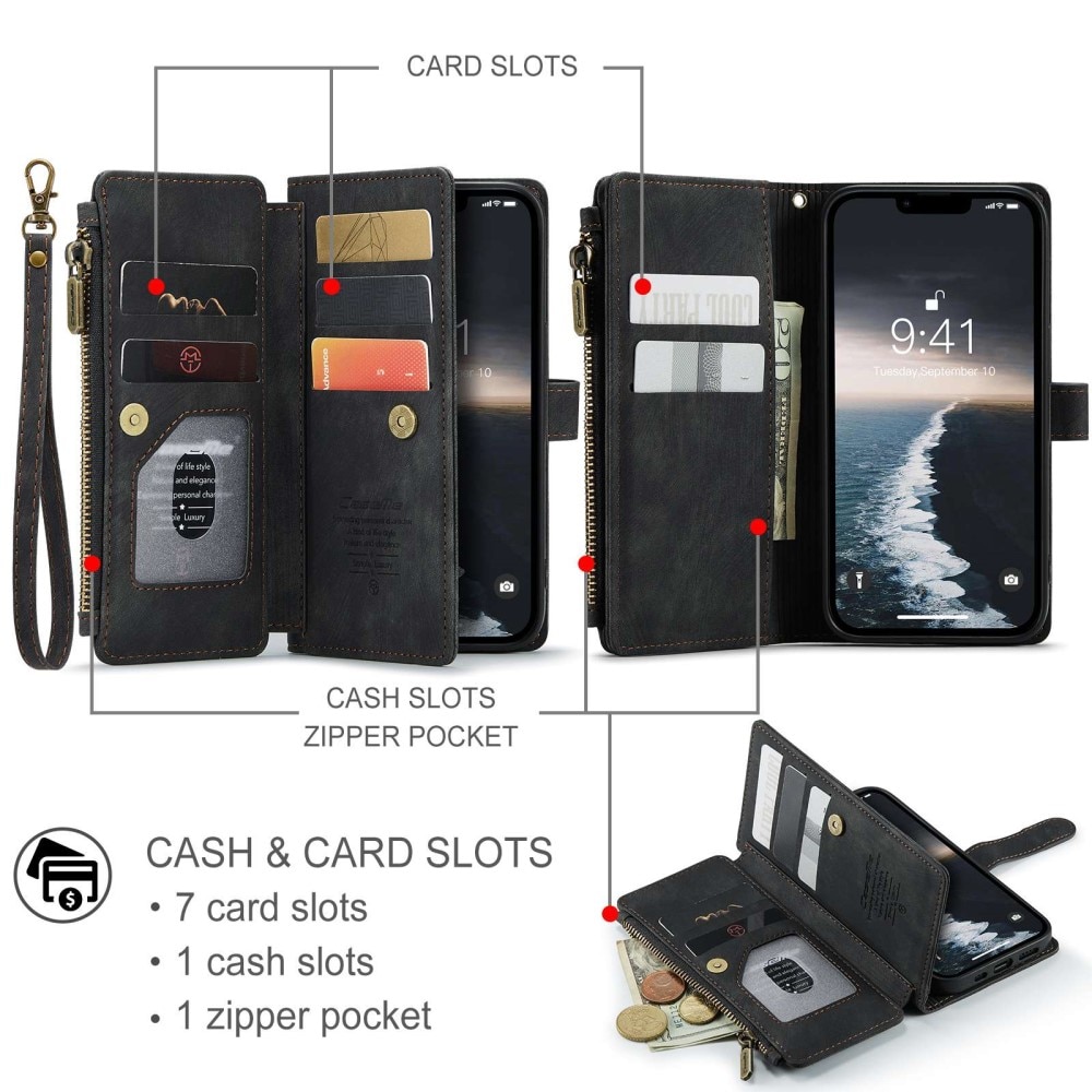 Zipper Plånboksfodral iPhone 14 svart