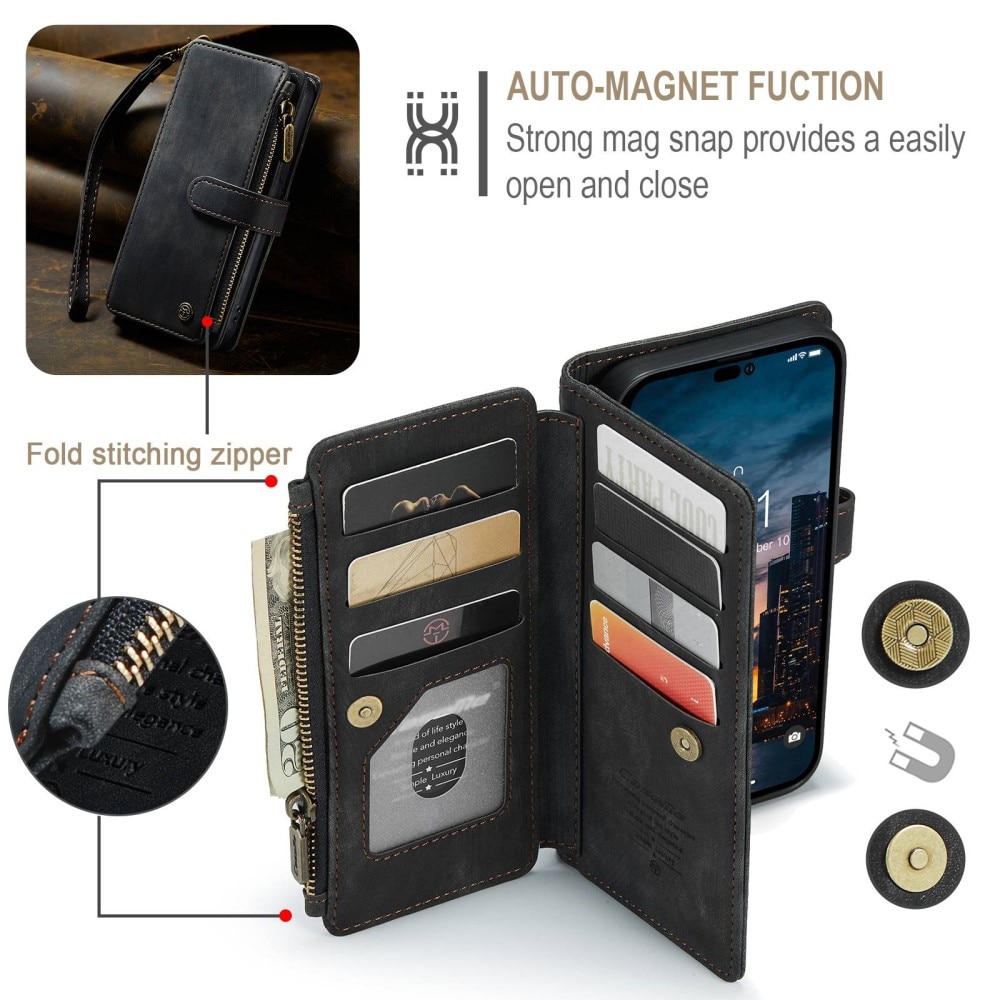 Zipper Plånboksfodral iPhone 14 Pro Max svart