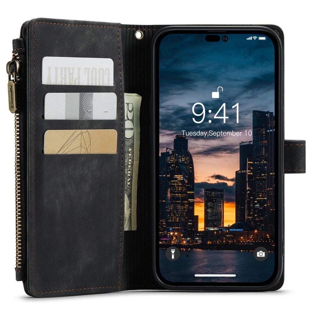 Zipper Plånboksfodral iPhone 14 Pro Max svart