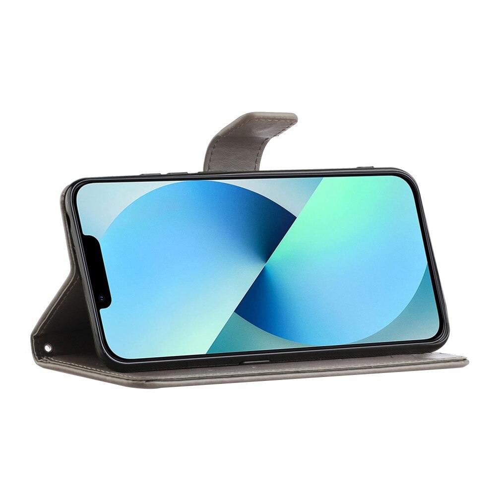Läderfodral Fjärilar iPhone 14 Grå