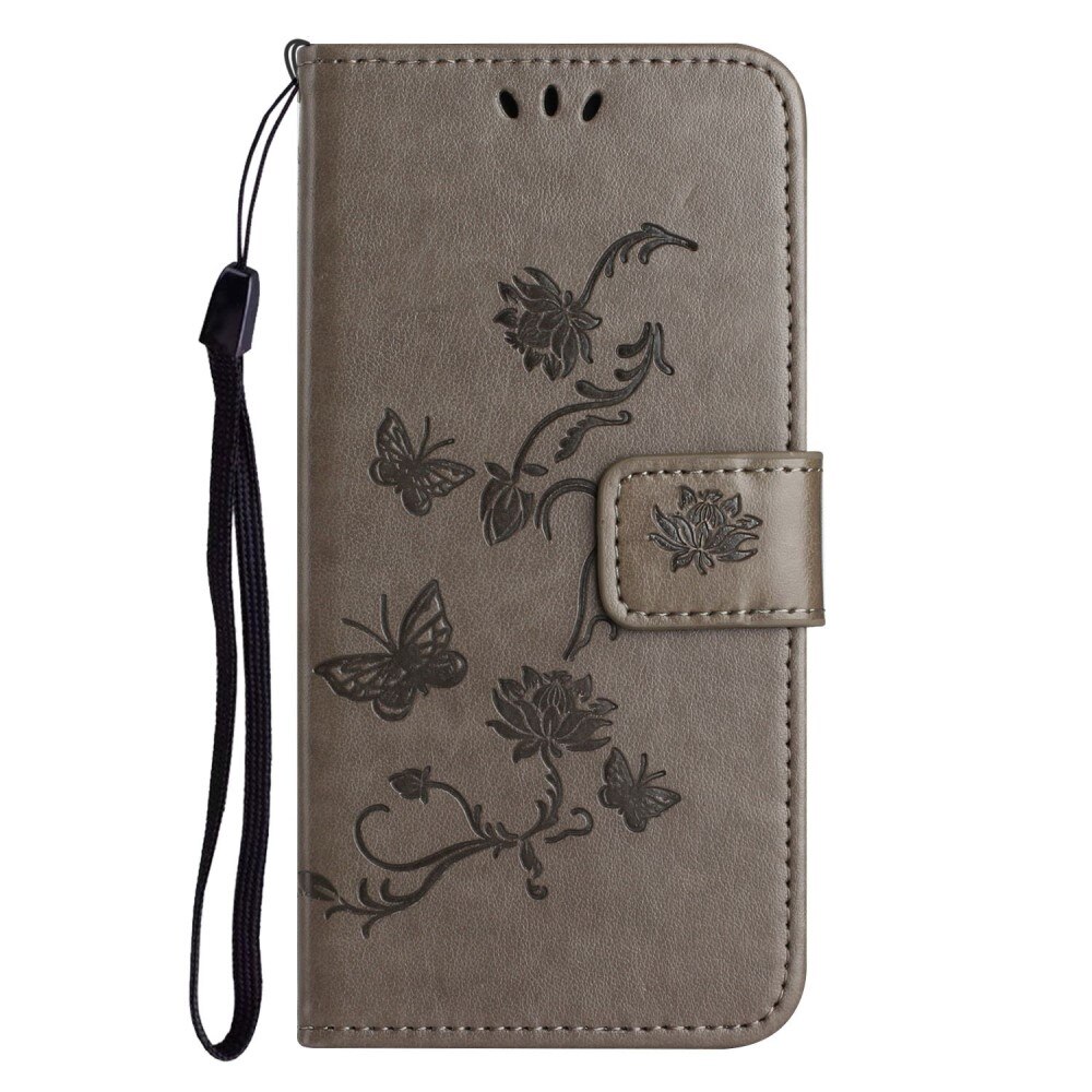 Läderfodral Fjärilar iPhone 14 Grå