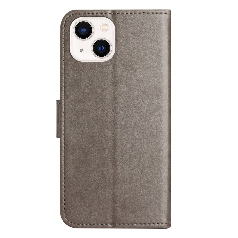 Läderfodral Fjärilar iPhone 14 Grå