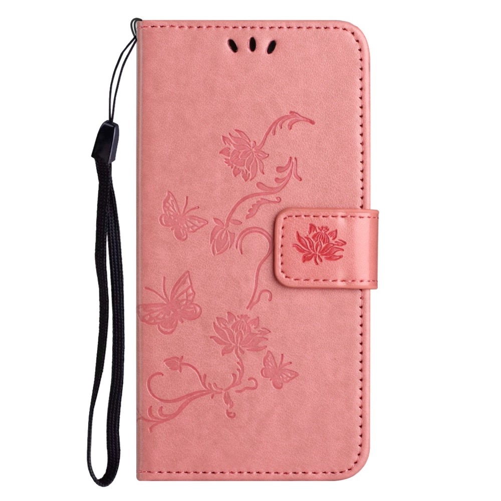 Läderfodral Fjärilar iPhone 14 rosa