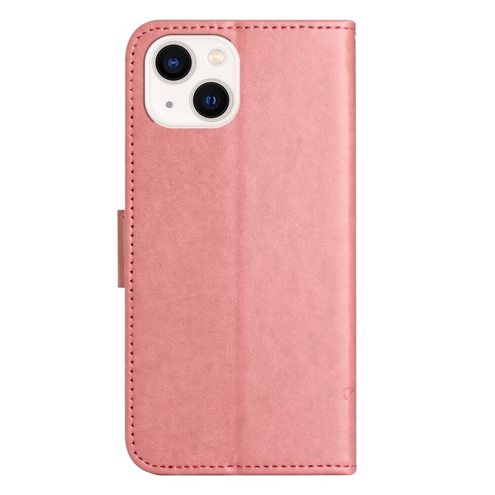 Läderfodral Fjärilar Apple iPhone 14 Rosa