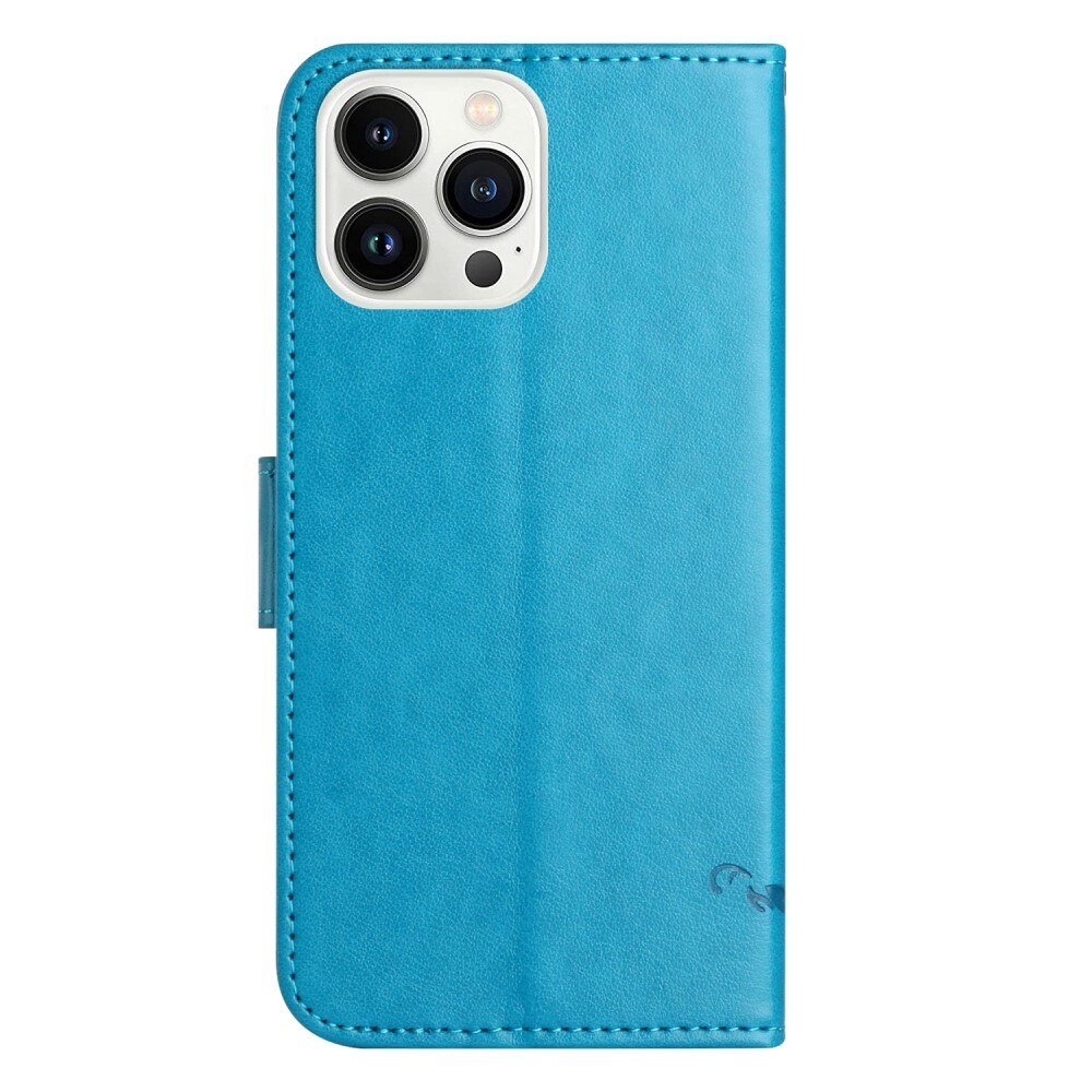 Läderfodral Fjärilar iPhone 14 Pro Blå