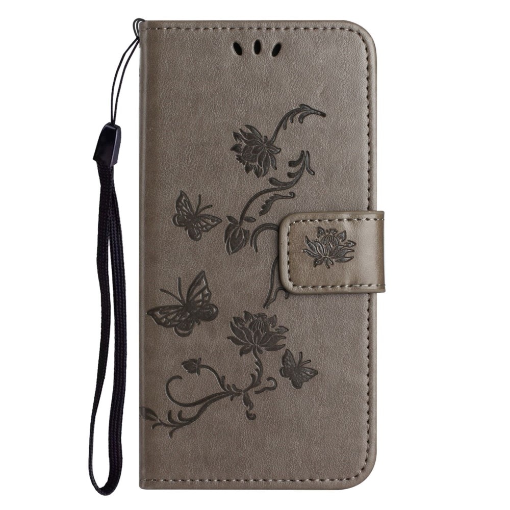 Läderfodral Fjärilar iPhone 14 Pro Grå