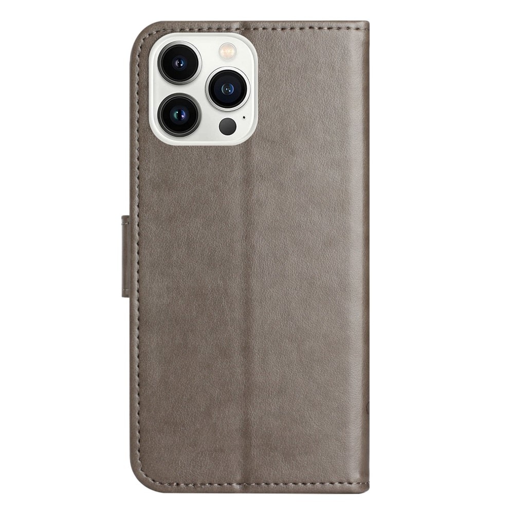 Läderfodral Fjärilar iPhone 14 Pro Grå