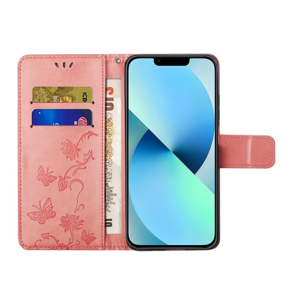 Läderfodral Fjärilar Apple iPhone 14 Pro Rosa