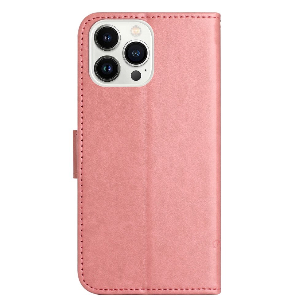 Läderfodral Fjärilar Apple iPhone 14 Pro Rosa
