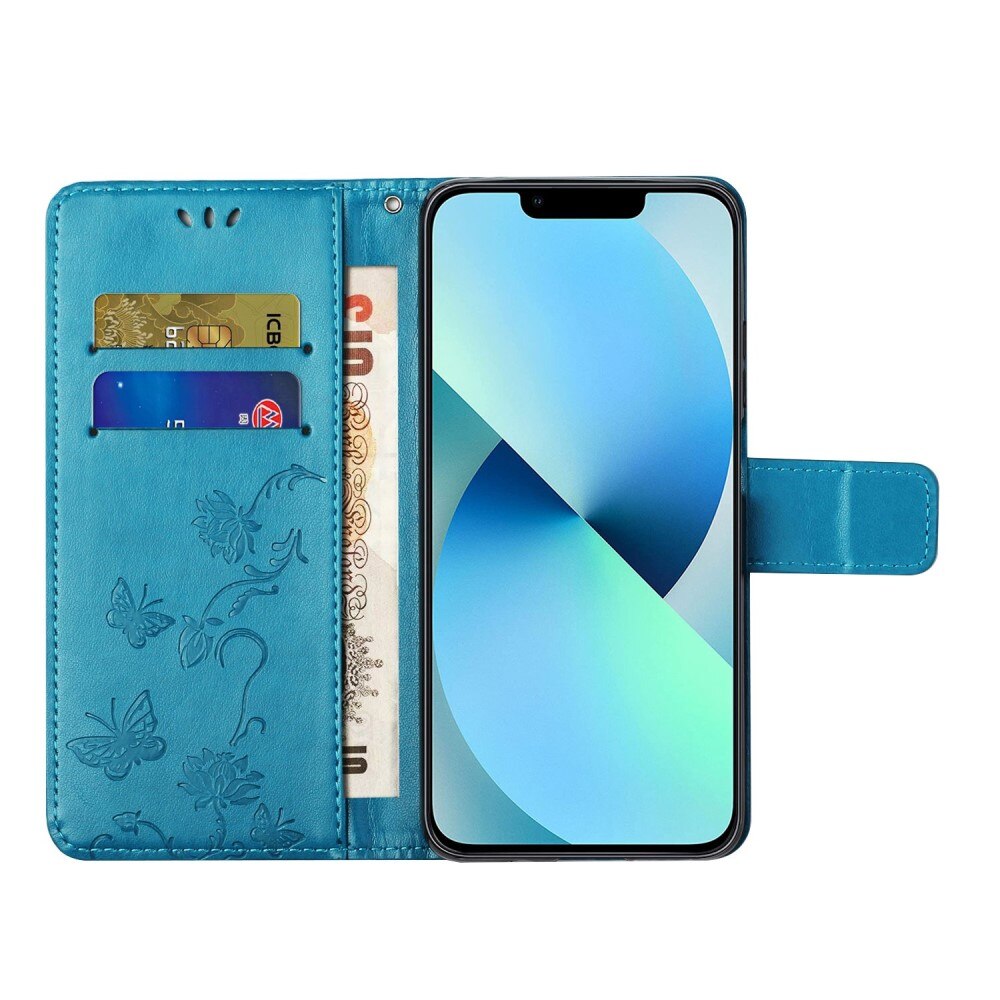 Läderfodral Fjärilar Apple iPhone 14 Plus Blå