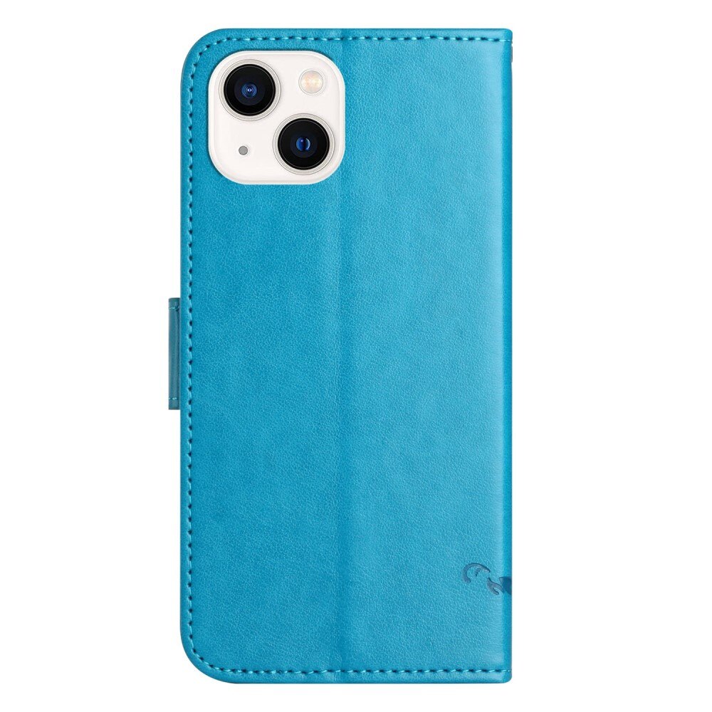 Läderfodral Fjärilar Apple iPhone 14 Plus Blå