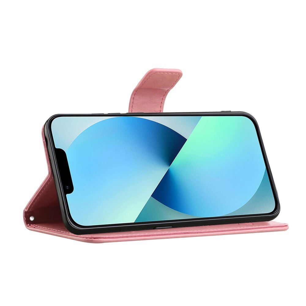Läderfodral Fjärilar iPhone 14 Plus Rosa