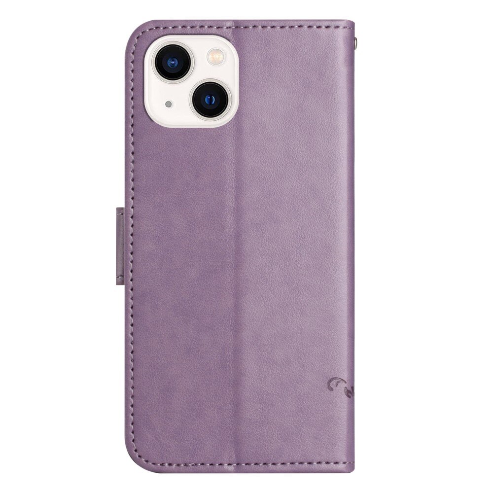 Läderfodral Fjärilar iPhone 14 Plus Lila