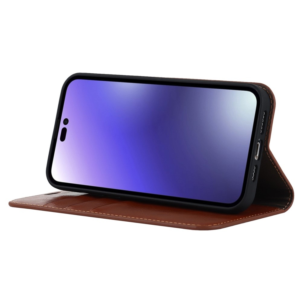 Mobilfodral Äkta Läder iPhone 14 Pro Max brun
