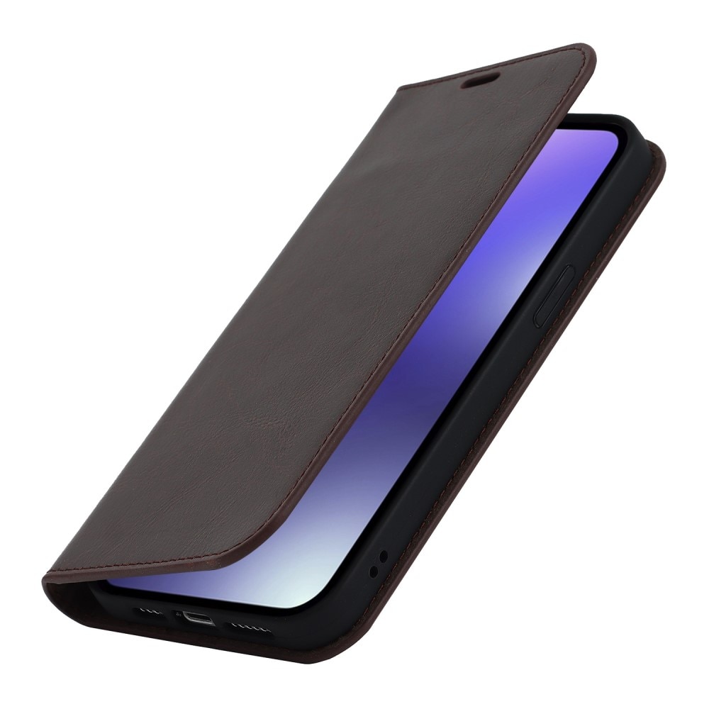 Mobilfodral Äkta Läder iPhone 14 Pro mörkbrun