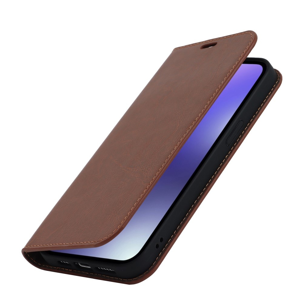 Mobilfodral Äkta Läder iPhone 14 Pro brun